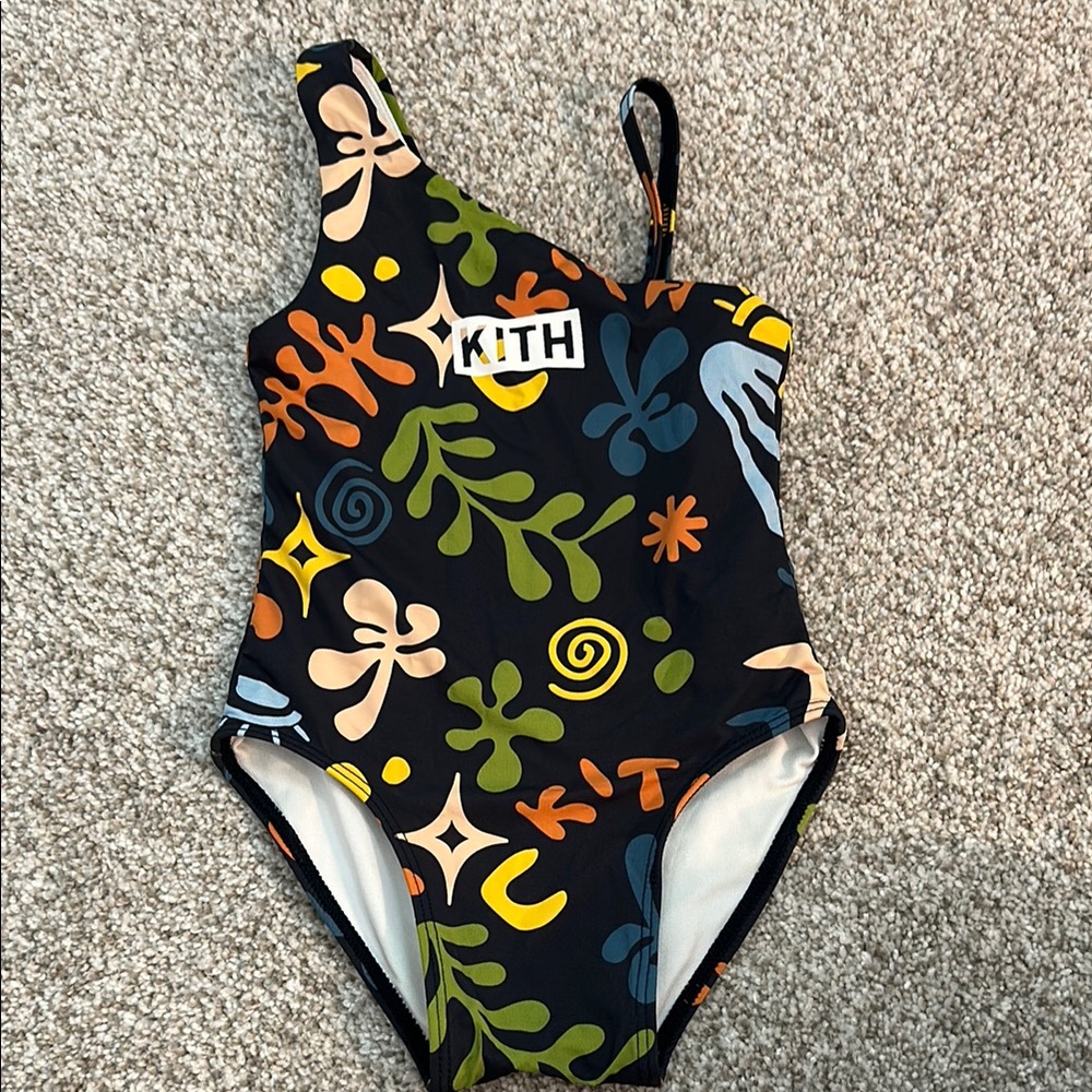 Kith Kids Navy and Multicolor One-Shoulder Swimsuit